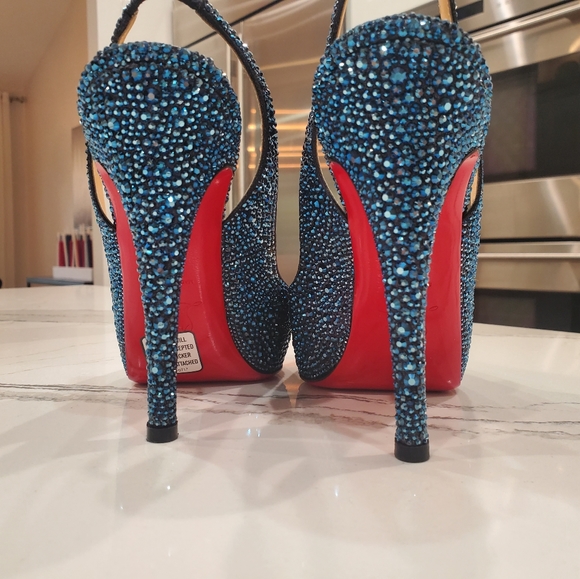 Christian Louboutin Blue Crystal lady peep 38 1/2 - Picture 11 of 12